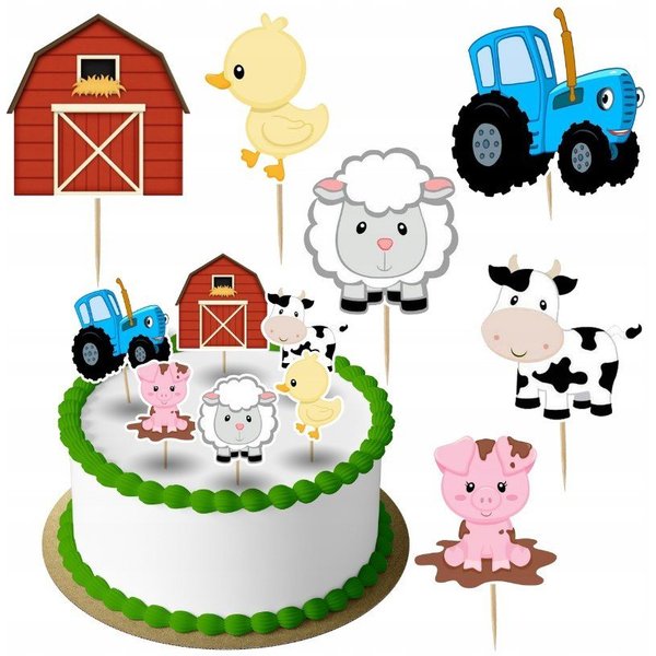 Festivalartikel Tortenstecker Bauernhof,der Farm Topper Set 6 Stk Geburstag Torten Deko Kuchen Junge