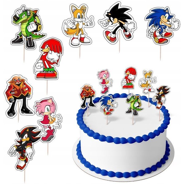Festivalartikel Tortenstecker SONIC Topper Set 8 Stk Geburstag Torten Deko Kuchen Junge