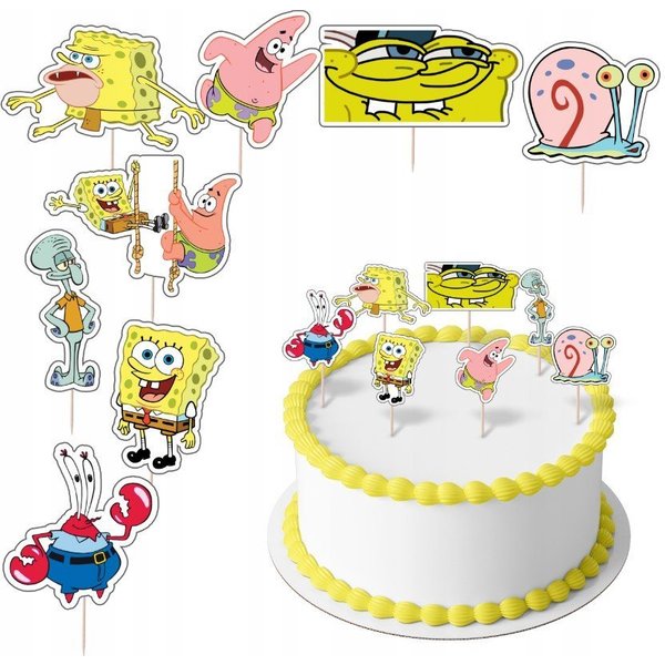 Festivalartikel Tortenstecker SpongeBob Topper Set 8 Stk Geburstag Torten Deko Kuchen Junge