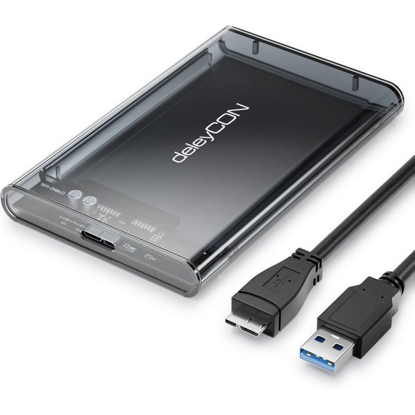deleyCON Festplatten-Gehäuse deleyCON Festplattengehäuse 2,5“ HDD SSD 7mm 9,5mm Micro-USB