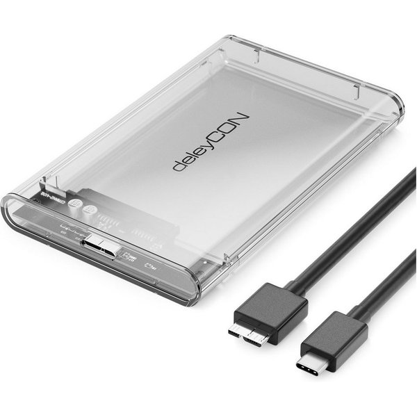 deleyCON Festplatten-Gehäuse deleyCON USB-C Festplattengehäuse 2,5" HDD SSD 7mm 9mm USB3.1 Gen 1