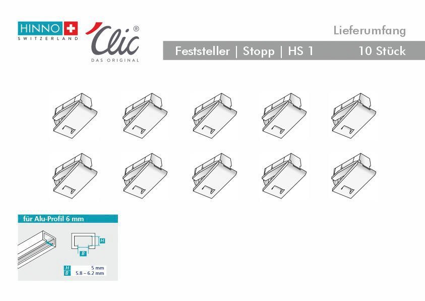 HINNO Feststeller hinno-stop HS01, Gardinen, Gardinenschienen, Vorhänge, Gardinenleisten, Innenlaufsysteme, Gardinenstangen, (10-St), HINNO Clic-Feststeller – Bild 5 von 5