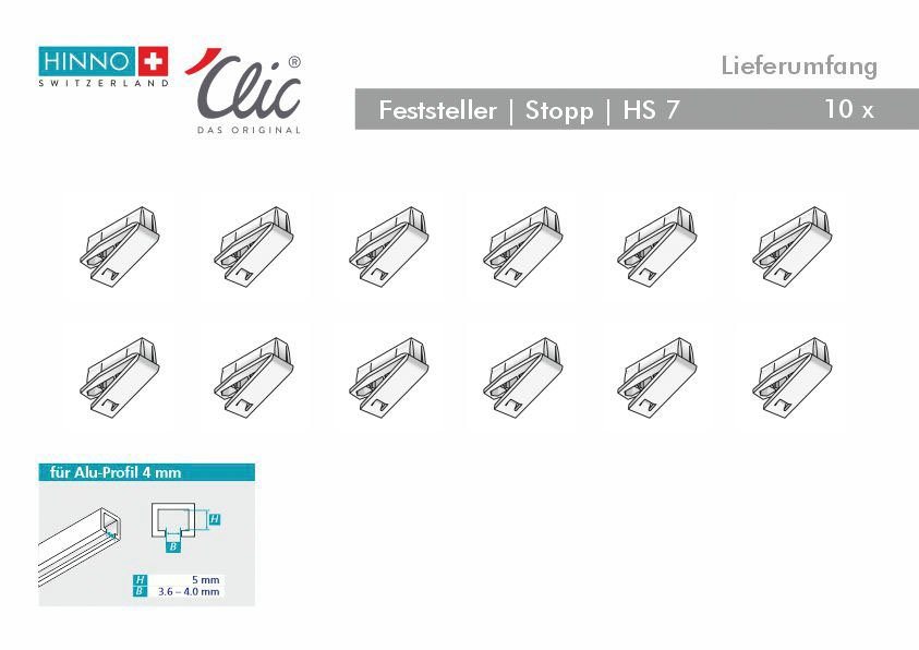 HINNO Feststeller hinno-stop HS07, Gardinen, Gardinenschienen, Vorhänge, Gardinenleisten, Innenlaufsysteme, Gardinenstangen, (10-St), HINNO Clic-Feststeller – Bild 5 von 5
