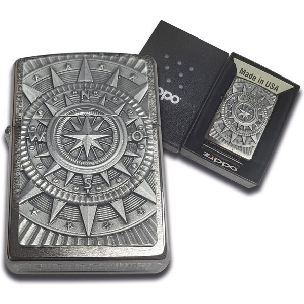 Zippo Feuerzeug Zippo Kompass Design, Metal Plate Benzinfeuerzeug Geschenk Box