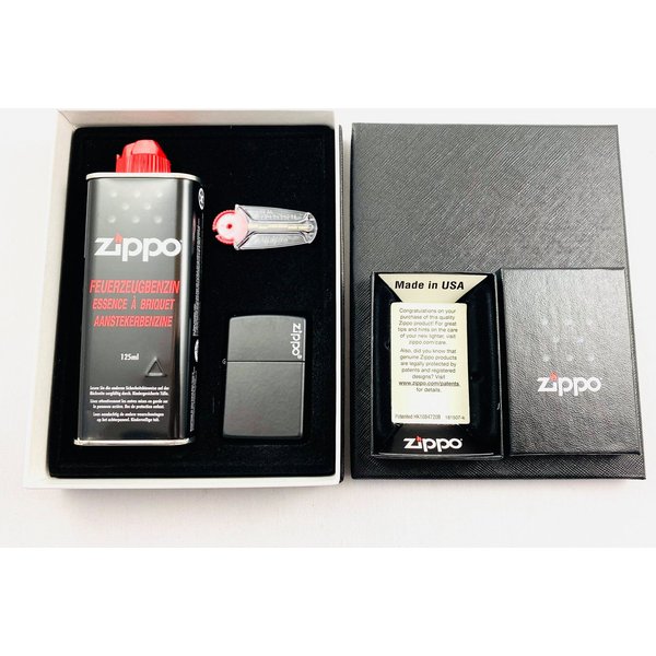 Zippo Feuerzeug Zippo matt schwarz mit Logo Geschenkset Sturmfeuerzeug