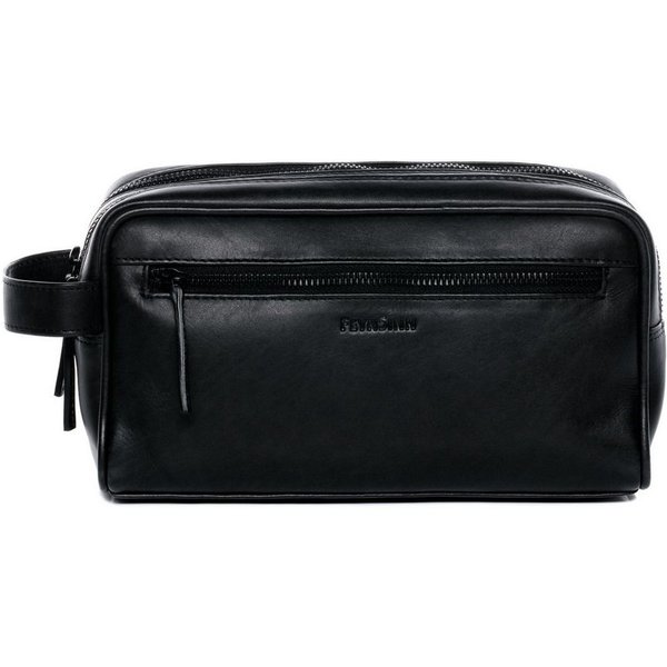 FEYNSINN Kosmetiktasche echt Leder Kulturtasche groß schwarz FRIIS, Waschbeutel Echtleder für Herren, Kosmetiktasche, Waschtasche schwarz