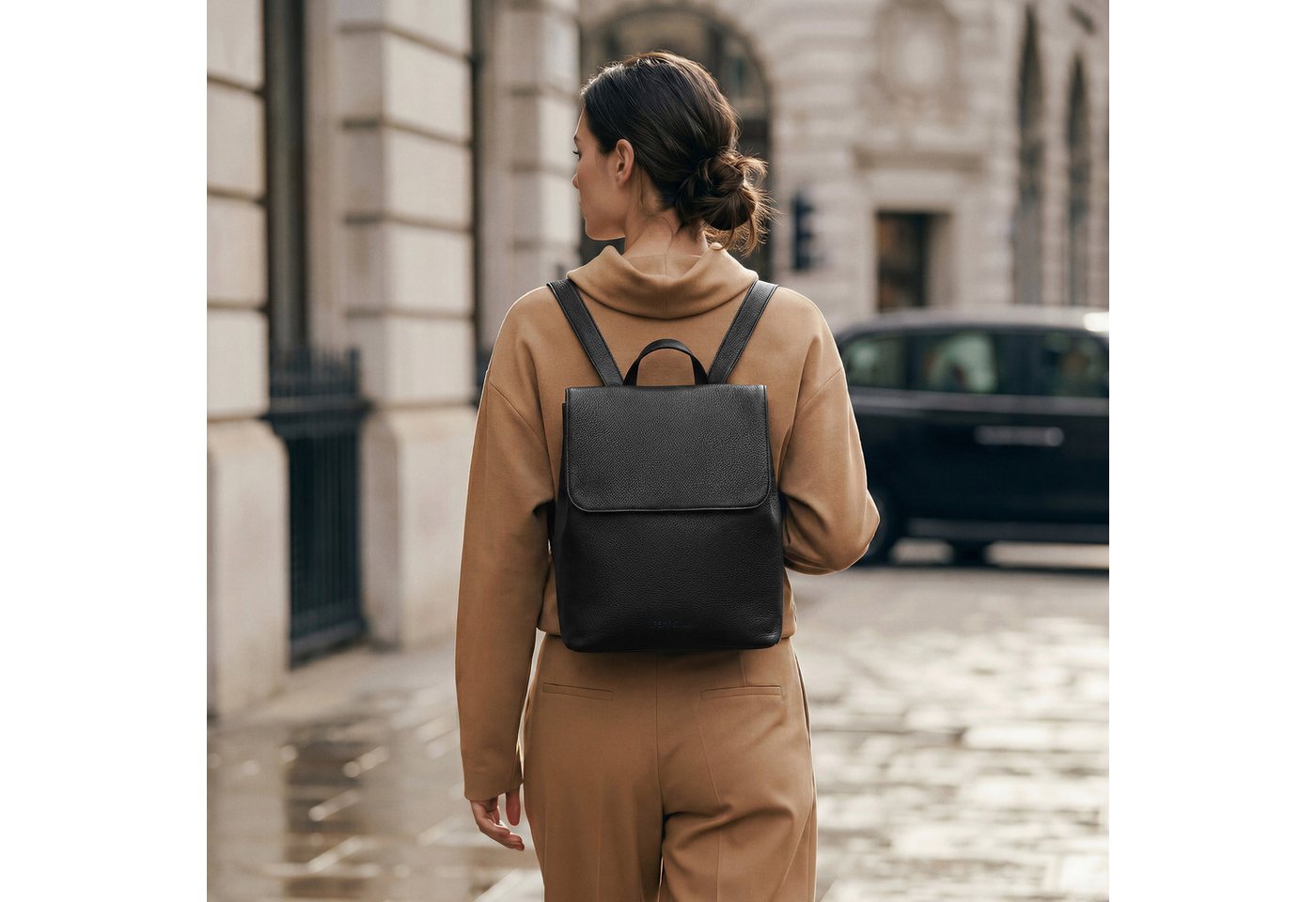 FEYNSINN Rucksack echt Leder Rucksack groß Ledertasche schwarz ALVA, Cityrucksack Echtleder, Leder-Rucksack Daypack Damen schwarz – Bild 2 von 5