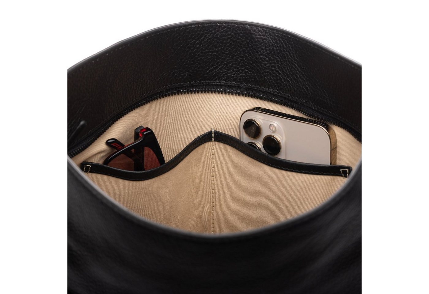FEYNSINN Umhängetasche echt Leder Hobo Beutel Schultertasche groß schwarz, Schultertasche Echtleder für Damen, Handtasche schwarz – Bild 4 von 5