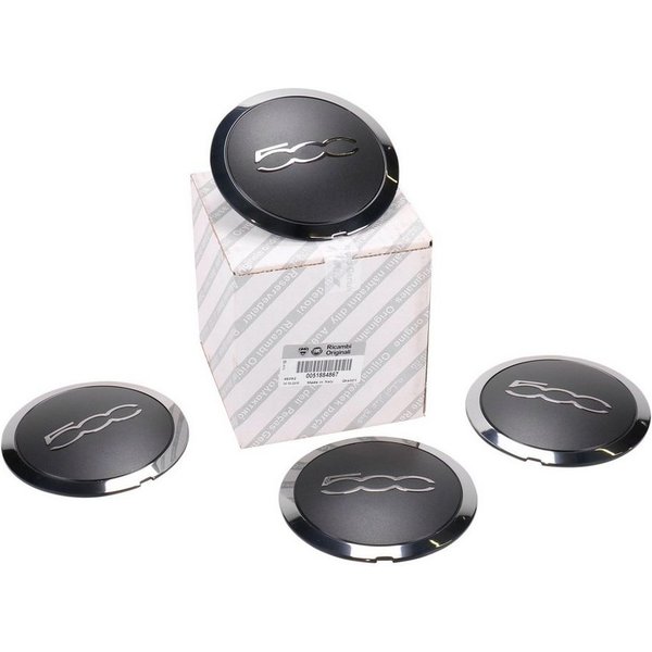 FIAT Radkappe Original Nabendeckel Satz Alufelge schwarz Chrom 51884863, (4-St)