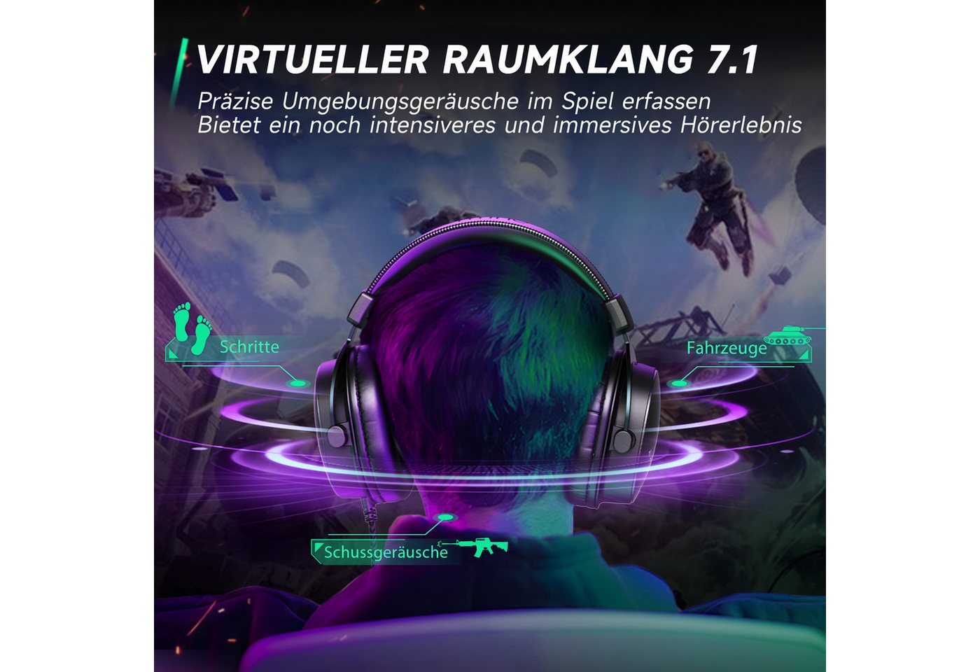 FIFINE Mikrofon Gaming Headset mit Mikrofon, Over Ear Kopfhörer mit Kabel, USB Headset für PC PS4 PS5 Xbox Switch, RGB Headphone – Bild 4 von 5