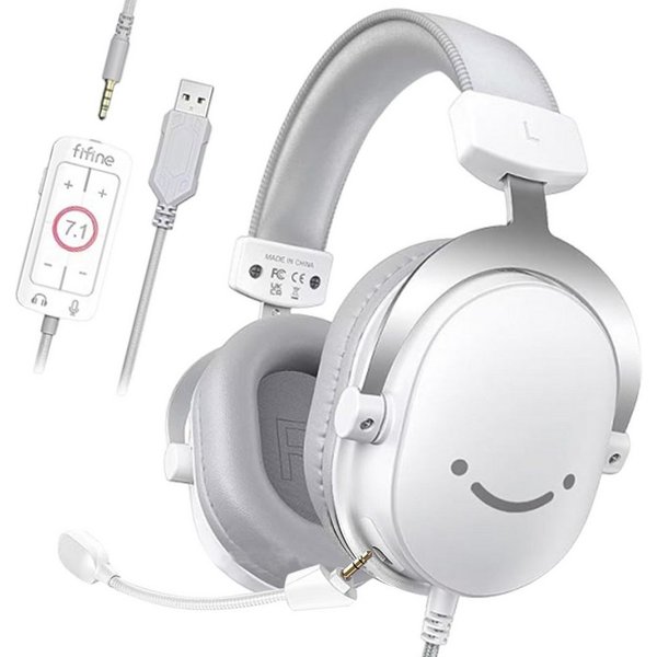 FIFINE Mikrofon Gaming Headset mit Mikrofon, Over Ear Kopfhörer mit Kabel, USB Headset für PC PS4 PS5 Xbox Switch, RGB Headphone