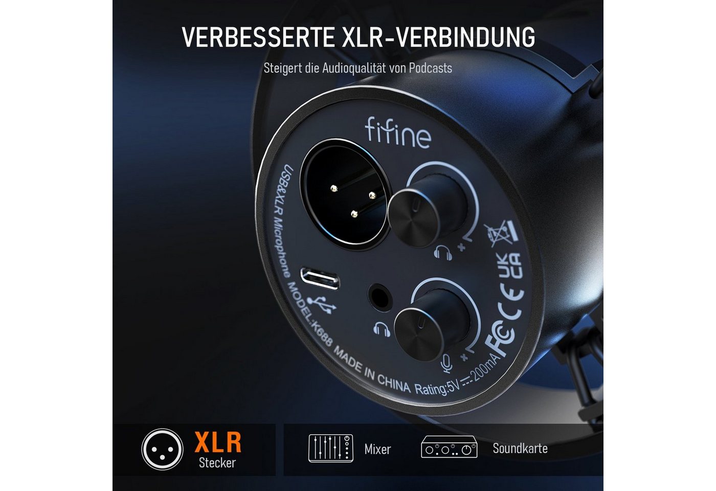 FIFINE Mikrofon XLR Studio Mikrofon Dynamisches USB Microphone PC, für Streaming Podcast Gaming für PS4/5 Mac Mixer Soundkarten – Bild 5 von 5