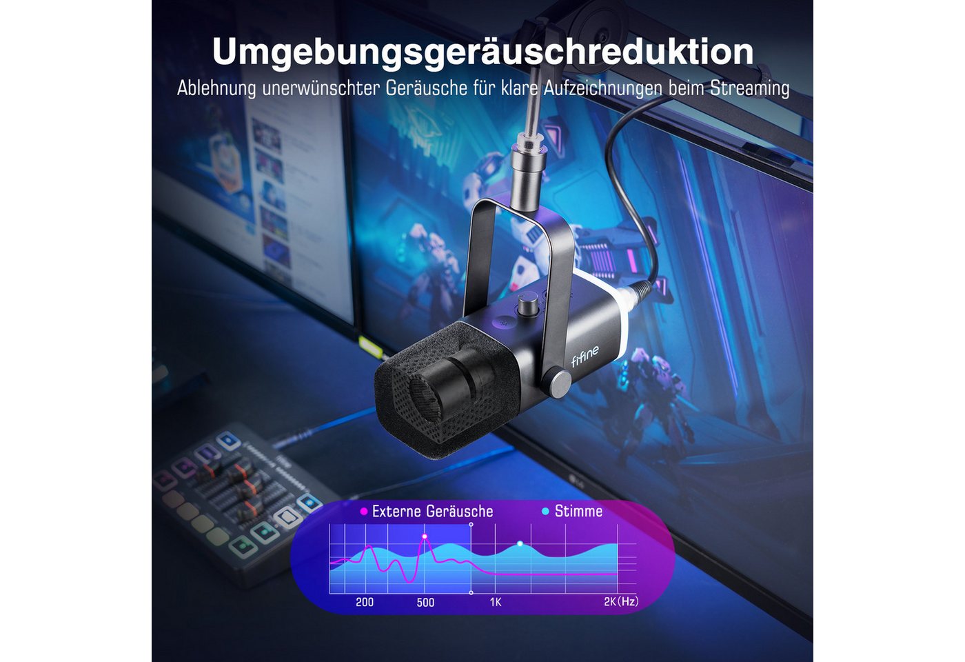 FIFINE Mischpult Gaming Audio Mixer, Streaming RGB PC Mixer mit XLR Mikrofon Interface, XLR Streaming Mikrofon & Gaming Audio Mixer für Podcast Studio – Bild 4 von 5