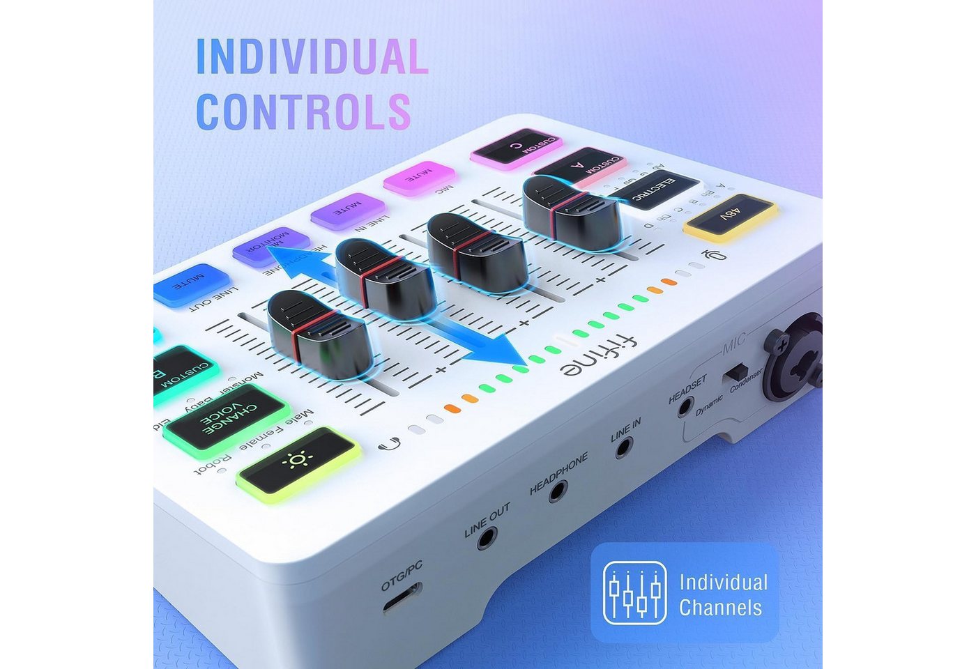 FIFINE Mischpult Mischpult Gaming Audio Mixer, Streaming PC Mixer für Podcast, Gesang, individuelle Steuerung, Stummschaltungstaste, 48V Phantomspeisung – Bild 2 von 5