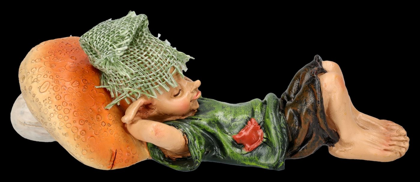 Figuren Shop GmbH Dekofigur Pixie Kobold Figur - Schlafend mit Pilz-Kissen - Dekofigur Zwerg Pilz – Bild 2 von 5
