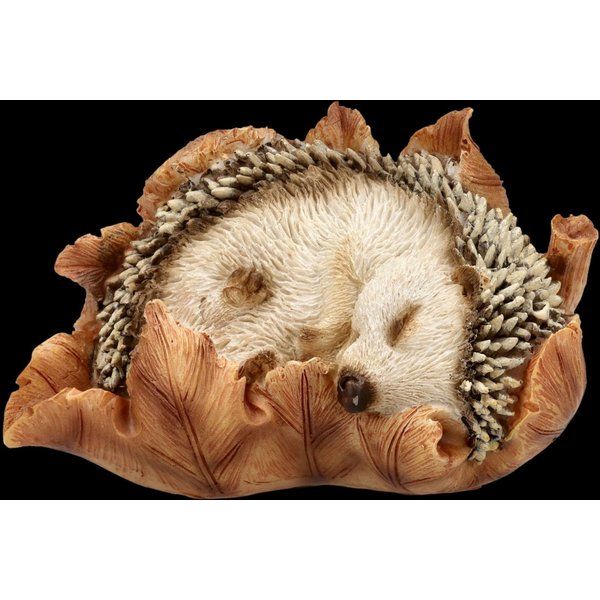 Figuren Shop GmbH Gartenfigur Igel Statue – Gartenfigur Tierdeko Winterschlaf Blatt Dekofigur 9 cm