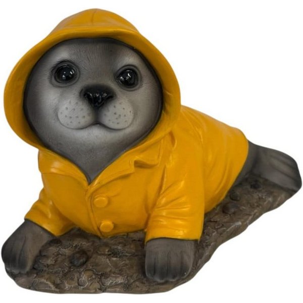 Figurendiscounter Gartenfigur Dekofigur Seehund im Regenmantel klein 14 x 21,5