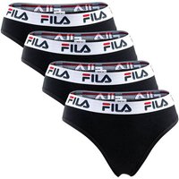 FILA Damen Brazilian Slip - 4er Pack, Logo-Bund, Cotton Stretch, einfarbig, Größe XS in Schwarz