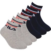 FILA Kinder Socken, 6er Pack - Qaurter, Logo, Streifen, einfarbig, Größe 23-26 in Blau