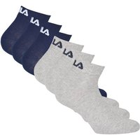 FILA Unisex Quarter Socken, 6er Pack - Kurzsocken, Training, Sport, Logo (2x 3 Paar), Größe 43-46 in Blau