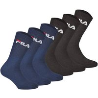 FILA Unisex Socken, 6er Pack - Crew Socks, Frottee, Tennis, Sport (2x 3 Paar), Größe 43-46 in Schwarz