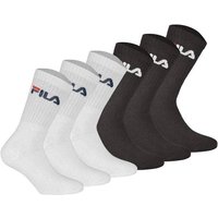 FILA Unisex Socken, 6er Pack - Crew Socks, Frottee, Tennis, Sport (2x 3 Paar), Größe 43-46 in Schwarz