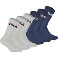 FILA Unisex Socken, 6er Pack - Crew Socks, Frottee, Tennis, Sport (2x 3 Paar), Größe 39-42 in Blau