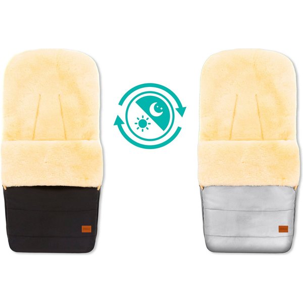 Fillikid Fußsack Bernina Reflect, Lammfell schwarz, Winterfußsack, aus reflektierendem Material, für bessere Sichtbarkeit bei Dunkelheit