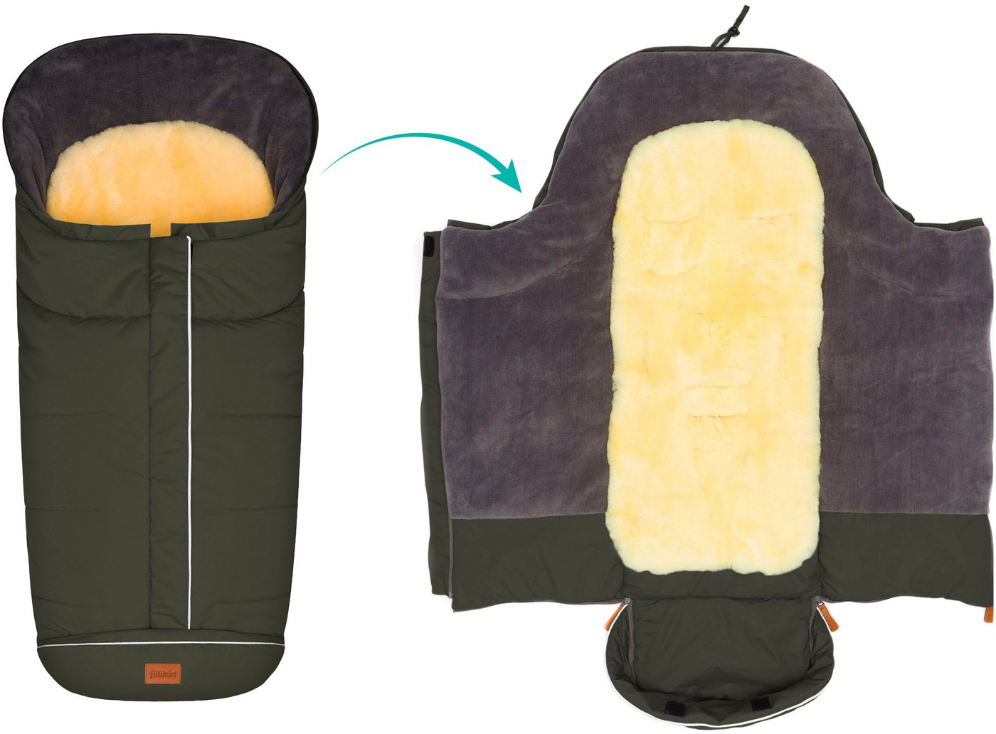 Fillikid Fußsack Nanga Lammfell, Winterfußsack, mit herausnehmbarer Lammfellauflage – Bild 5 von 5