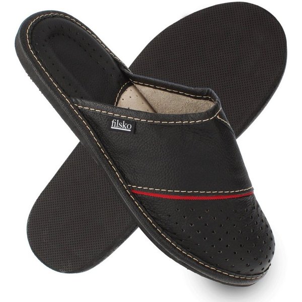 filsko Levice Herren Hausschuh Open-Toe, Slip-On, offene Hausschuhe, Pantoletten, Leder Hausschuhe