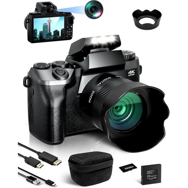 Fine Life Pro Digitalkamera 4K 64MP Fotokamera, Kompaktkamera Kompaktkamera