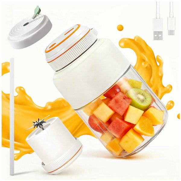 Fine Life Pro Entsafter 800ml Tragbare Smoothie-Maker, Mini-Saftpresse mit Edelstahlmesser, 80W, 1300*2mAh Akku – Frischer Saft überall