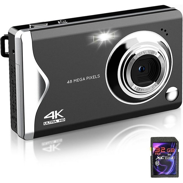Fine Life Pro Kompaktkamera (48 MP, 16X Digitalzoom kompakte Fotokamera für Teenager Erwachsene Anfänger)