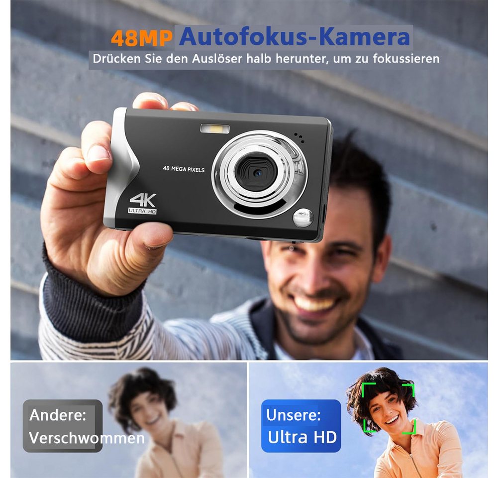 Fine Life Pro Kompaktkamera (48 MP, 16X Digitalzoom kompakte Fotokamera für Teenager Erwachsene Anfänger) – Bild 4 von 5