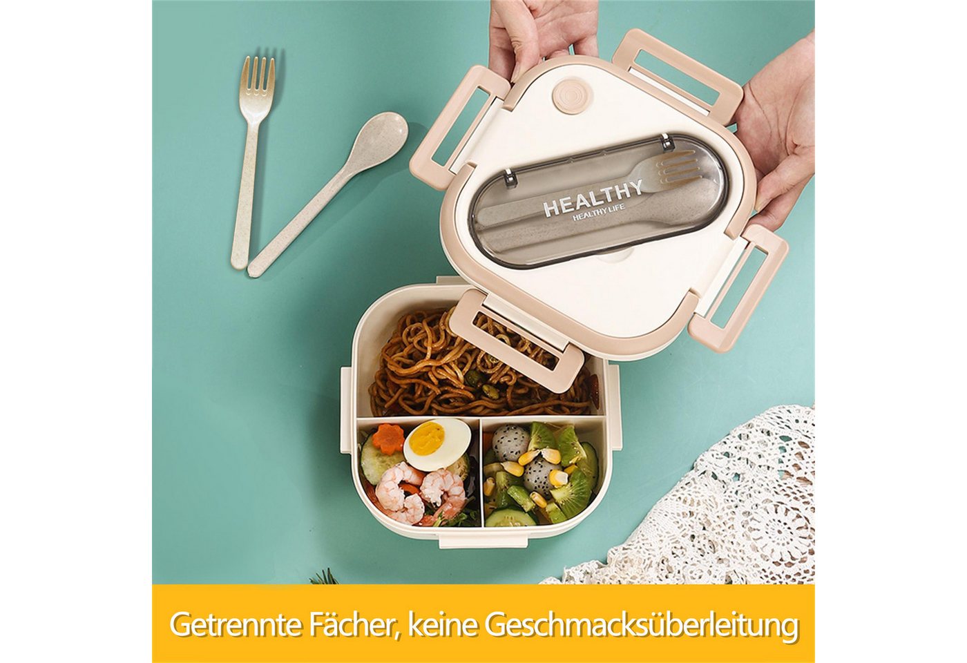 Fine Life Pro Lunchbox Kinder Brotdose (3 Fächer), PP5, (1-tlg), Auslaufsicher & BPA-frei-mit Besteck – Bild 2 von 5