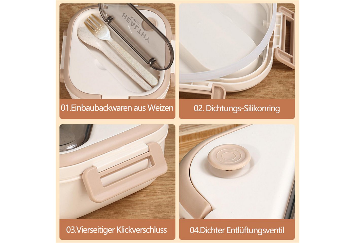 Fine Life Pro Lunchbox Kinder Brotdose (3 Fächer), PP5, (1-tlg), Auslaufsicher & BPA-frei-mit Besteck – Bild 3 von 5