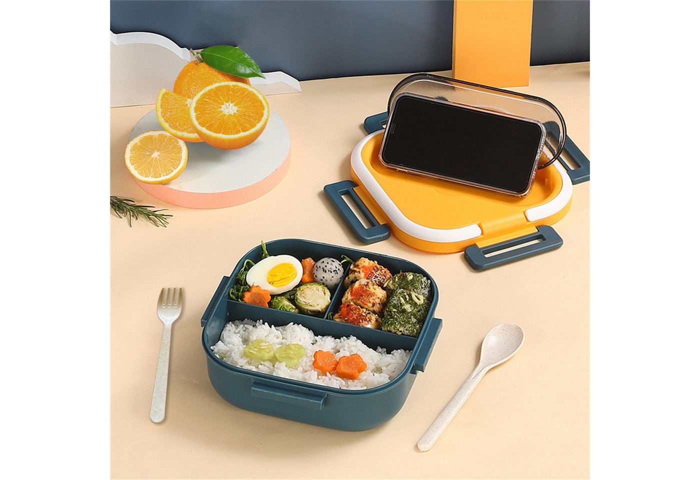 Fine Life Pro Lunchbox Kinder Brotdose (3 Fächer), PP5, (1-tlg), Auslaufsicher & BPA-frei-mit Besteck – Bild 4 von 5