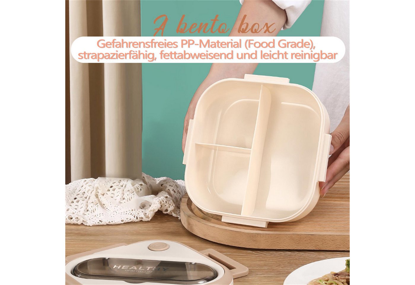 Fine Life Pro Lunchbox Kinder Brotdose (3 Fächer), PP5, (1-tlg), Auslaufsicher & BPA-frei-mit Besteck – Bild 3 von 5