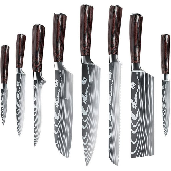 Fine Life Pro Messer-Set Küchenmesser Komibpaket mit Geschenkbox (Set, 8-tlg), Asiatisches Edelstahl Messerset