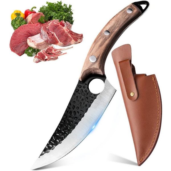 Fine Life Pro Spickmesser 6-Zoll-Fleischbeil mit Lederscheide, Ausbeinmesser für Gemüse und Fleisch