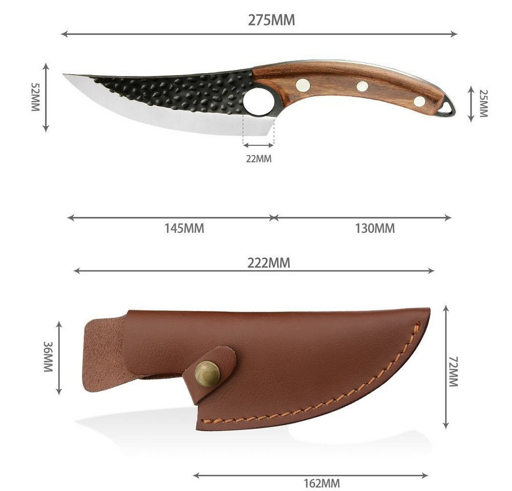 Fine Life Pro Spickmesser 6-Zoll-Fleischbeil mit Lederscheide, Ausbeinmesser für Gemüse und Fleisch – Bild 2 von 5