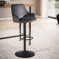 FineBuy Barhocker Samt Hocker mit Lehne 86 - 106 cm, Küchenhocker Höhenverstellbar Modern 100 kg, Barstuhl Tresenhocker mit Metall-Trompetenfuß, Bistrohocker Ge