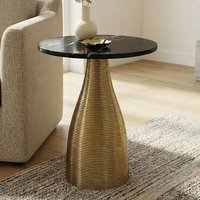 FineBuy Beistelltisch Rund 40cm Gold mit Massiver Marmorplatte - Wohnzimmertisch Naturstein Anstelltisch - Sofatisch Design Metall Couchtisch - Wohnzimmer Tisch