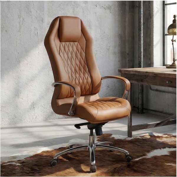 FINEBUY Chefsessel Bürostuhl MONTEREY Echtleder Schreibtischstuhl Drehstuhl (Bürostuhl MONTEREY Echtleder Caramel 120KG), Schreibtischstuhl Hohe Rückenlehne mit