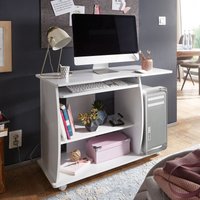 FineBuy Computertisch GRASSE rollbar Weiß 90 x 71 x 50 cm mit Tastaturauszug, Laptop Tisch auf feststellbaren Rollen, PC-Tisch mit Drucker-Ablage platzsparend, 