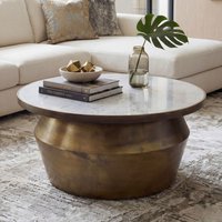 FineBuy Couchtisch 60cm Aluminium mit Marmor Tischplatte - Runder Wohnzimmertisch - Design Sofatisch - Moderner Loungetisch - Edler Beistelltisch Wohnzimmer Han