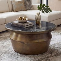 FineBuy Couchtisch 60cm Aluminium mit Marmor Tischplatte - Runder Wohnzimmertisch - Design Sofatisch - Moderner Loungetisch - Edler Beistelltisch Wohnzimmer Han