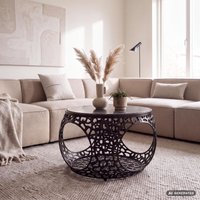 FineBuy Couchtisch 60cm Aluminium mit schwarzer Marmor Tischplatte - Runder Wohnzimmertisch mit Stauraum - Design Sofatisch - Moderner Loungetisch - Edler Beist