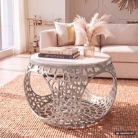 FineBuy Couchtisch 60cm Aluminium mit weißer Marmor Tischplatte - Runder Wohnzimmertisch mit Stauraum - Design Sofatisch - Moderner Loungetisch - Edler Beistell