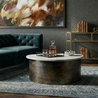 FineBuy Couchtisch 63cm mit weißer Marmor Tischplatte - Wohnzimmertisch Alu organische Form - Sofatisch Aluminium modern - Design Beistelltisch Metallgestell Ha
